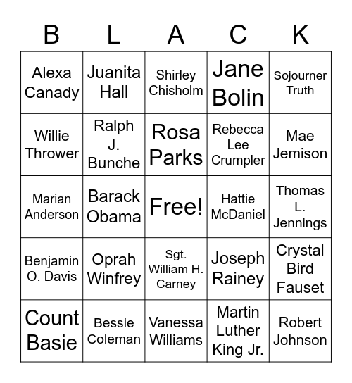 Black History Month Bingo! Bingo Card