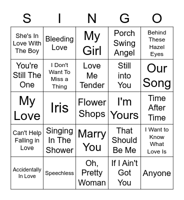 Valentine's SINGO Bingo Card