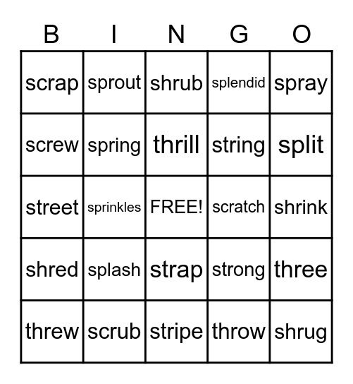 3 letter blends Bingo Card