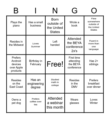 Networking Bingo Card