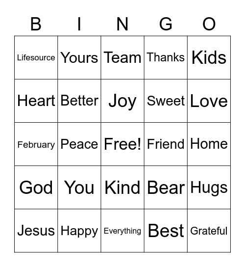 LAF Kids Valentine's BINGO Card