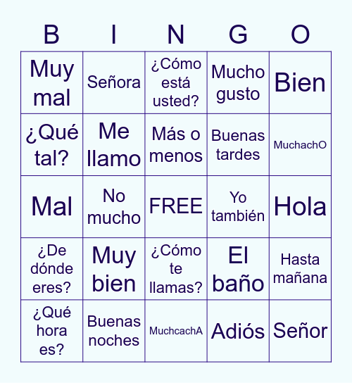 Spanish Greetings/Introductions Bingo Card