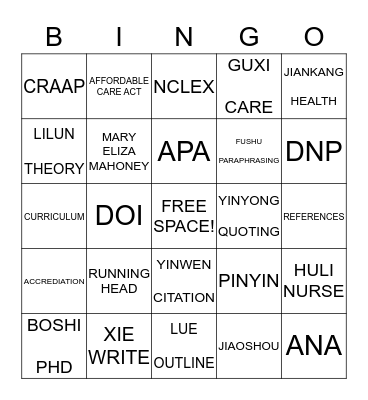 NURSING BINGO Card