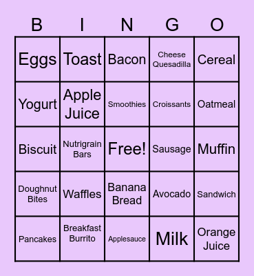 Food Bingo! Bingo Card