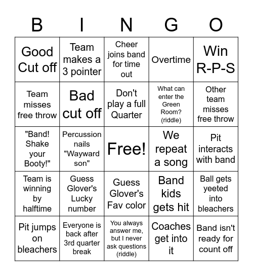 Band Bingo Card