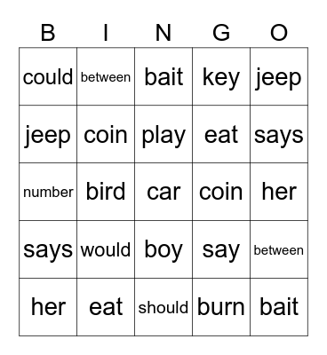 Fundations Warmup Bingo Card