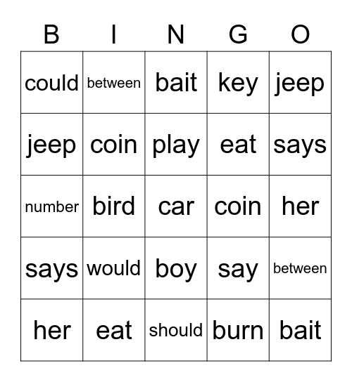 Fundations Warmup Bingo Card