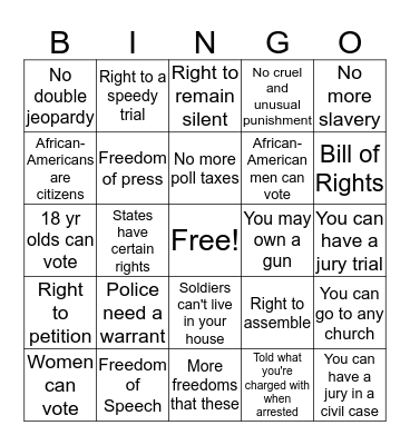 U. S. Constitution Bingo Card