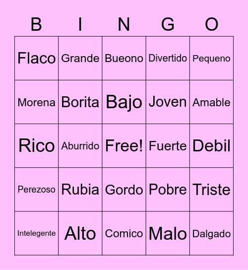 Spanish Bingo Card