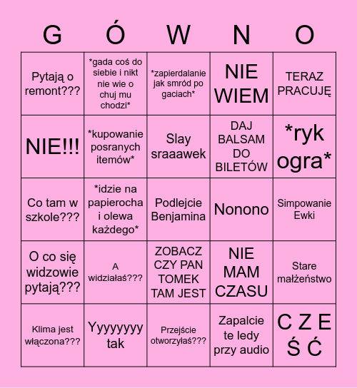 SŁAWINGO Bingo Card