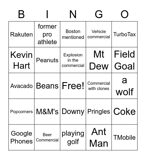 Super Bowl 2023 Bingo Card