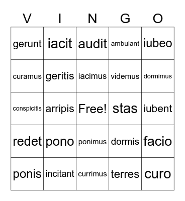 Ecce Romani Ch. 10 verbs (handout 10e) Bingo Card
