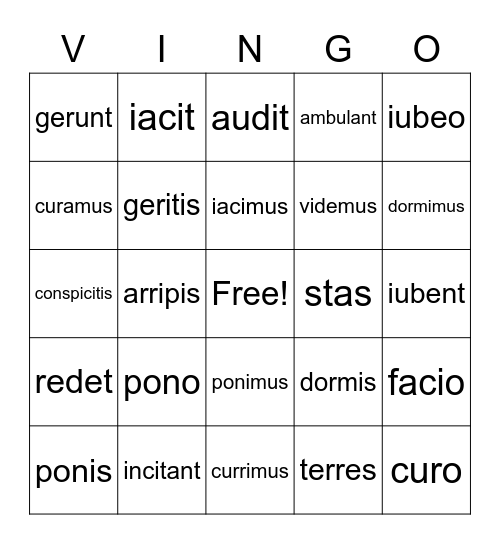 Ecce Romani Ch. 10 verbs (handout 10e) Bingo Card