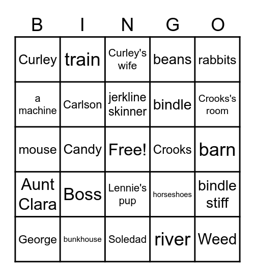 Of Mice and Men Bingo Card