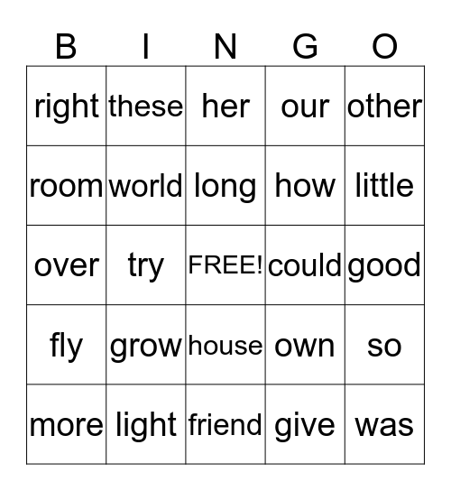 Theme 5 - High frequency words Bingo Card