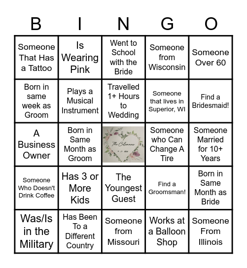 Find The Guest Bingo Card