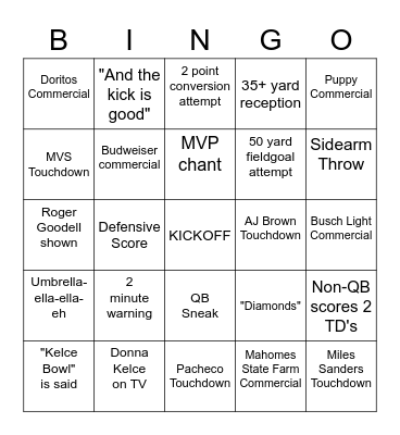 SUPER BOWL BINGO Card