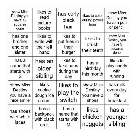 Scavenger Bingo Card