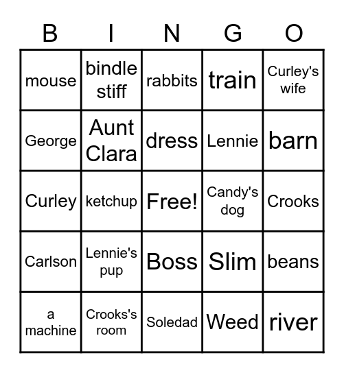 Of Mice and Men Bingo Card