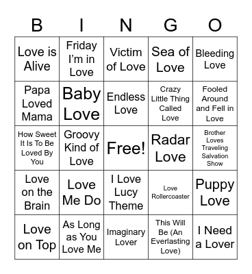 IS THIS LOVE MUSIC Bingo Card