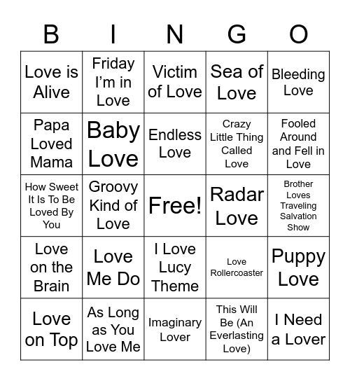 IS THIS LOVE MUSIC Bingo Card