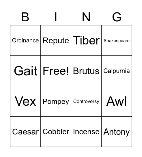 Julius Caesar Act 1 Bingo Card