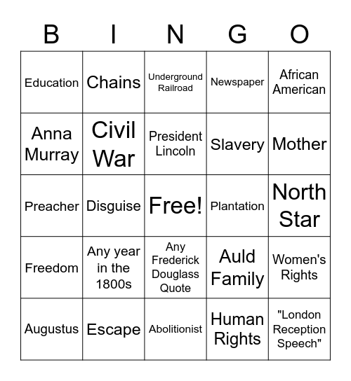 Frederick Douglass Bingo Card