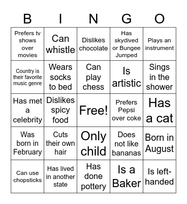 Social Bingo Card