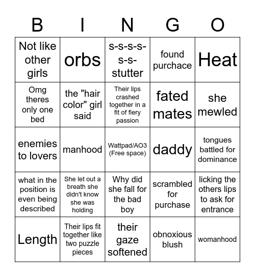 FanFiction Bingo Card