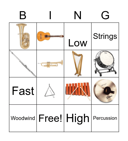3rd Grade Instruments Bingo Card