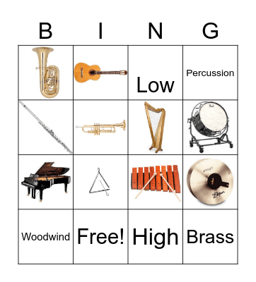 3rd Grade Instruments Bingo Card