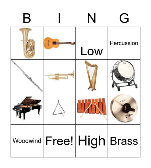 3rd Grade Instruments Bingo Card