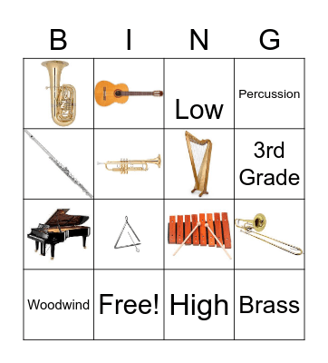 3rd Grade Instruments Bingo Card