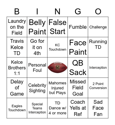 Superbowl Bingo Card