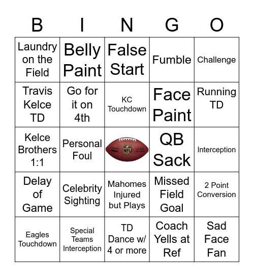 Superbowl Bingo Card