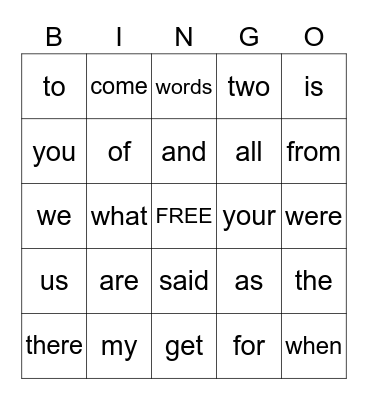 I Spy Sight Words Bingo Card