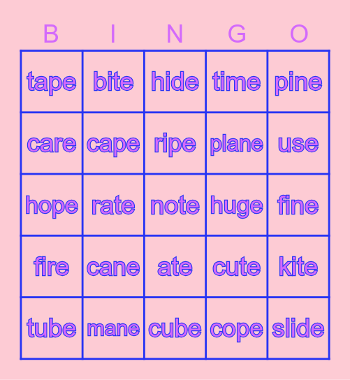 Magic E Bingo Card