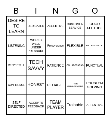 work maturity skills Bingo Card