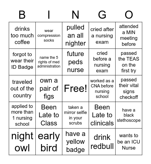Men in Nursing Bingo! Bingo Card