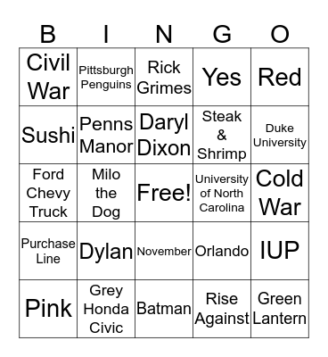 Fetterman Bingo Card