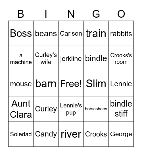 Of Mice and Men Bingo Card