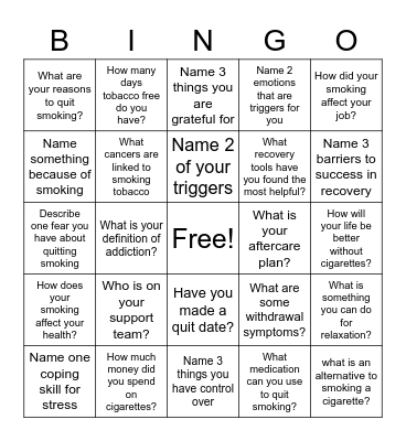 Recovery Bingo! Bingo Card