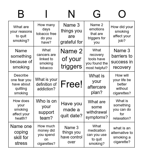 Recovery Bingo! Bingo Card