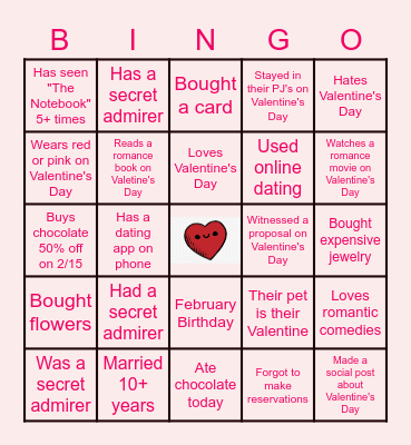 Virtual Valentine's Day Bingo <3 Bingo Card