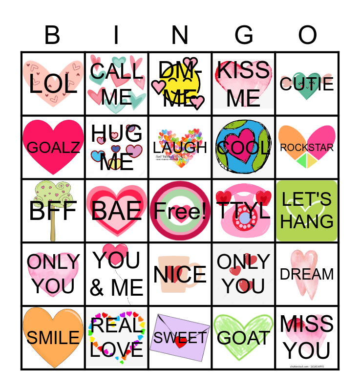 Conversational Heart Bingo Card