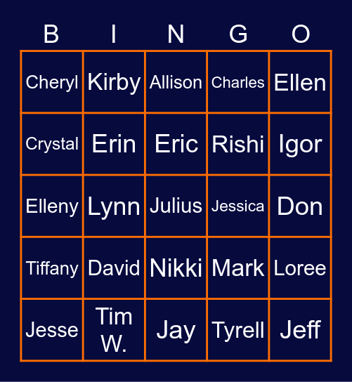Bingo Is Your Name-o Bingo Card