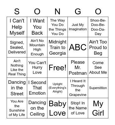 Motown Music Bingo Card