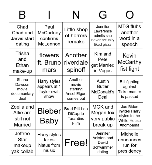 2022 Bingo Card