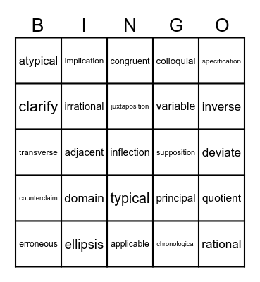 Academic Vocabulary II Bingo Card