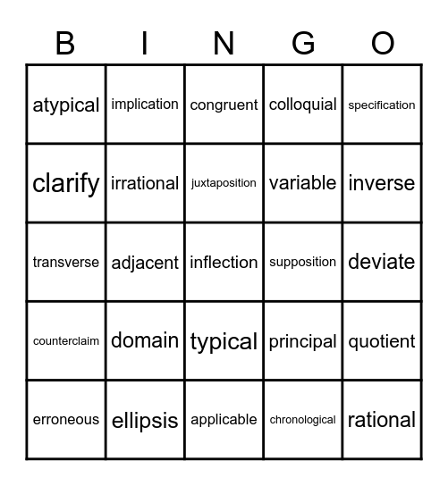 Academic Vocabulary II Bingo Card